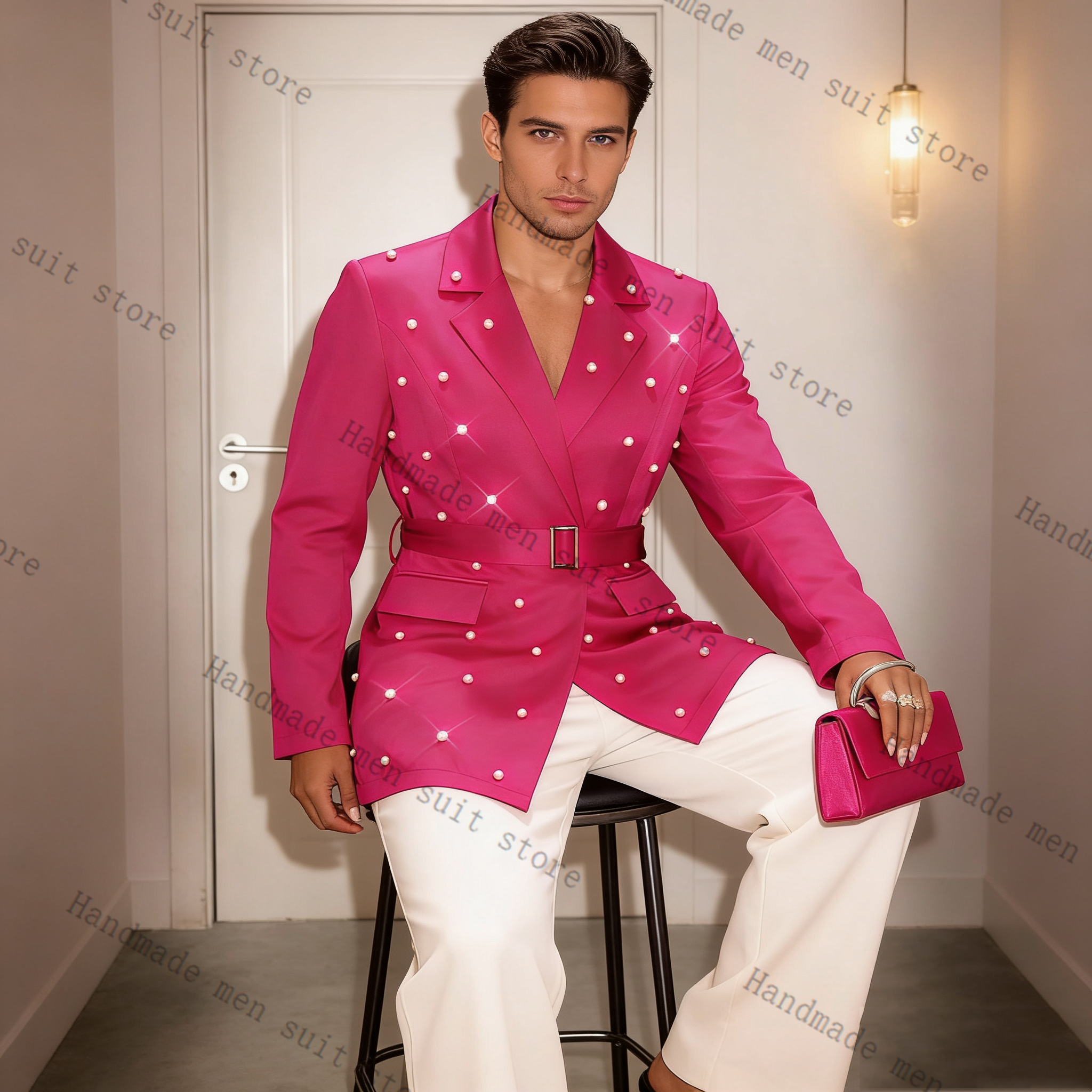 Men Formal Wear Pink - Pearls Pink Men Suit Set 2