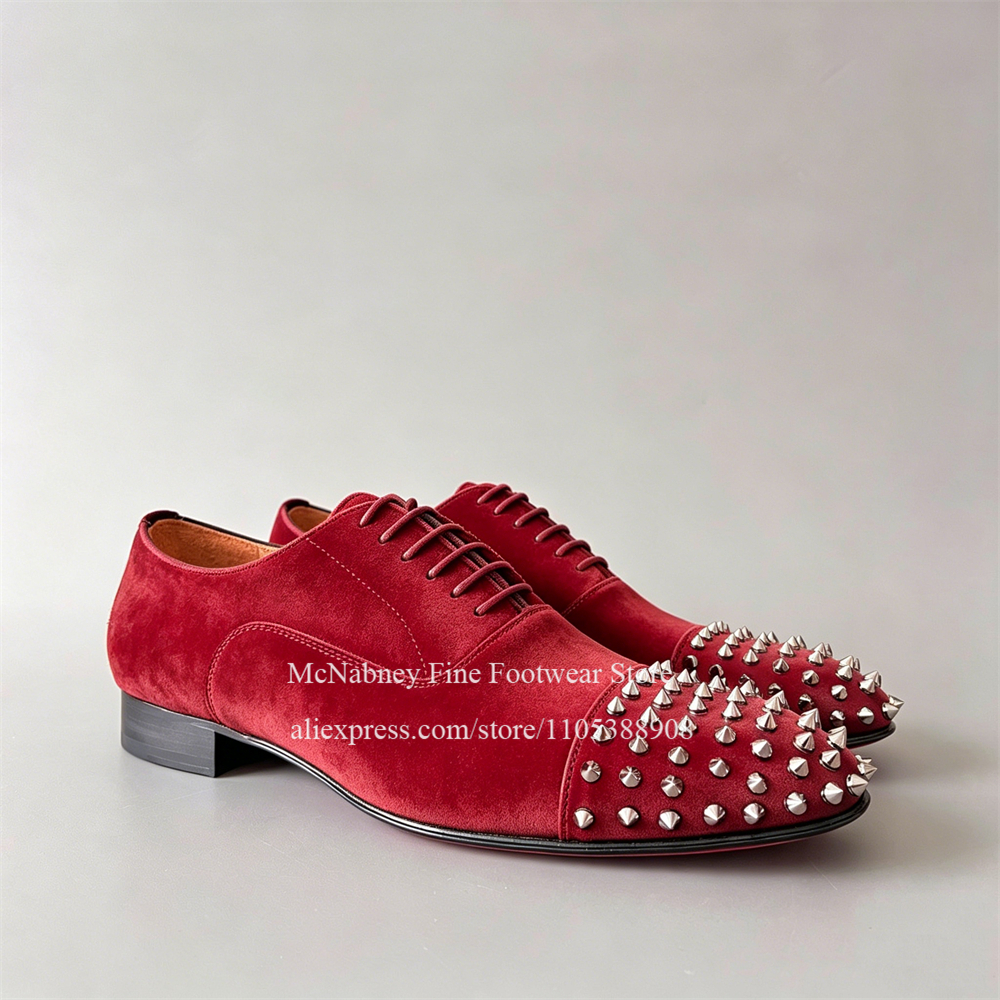 Formal Wear For Men In Wedding - Spike Studs Leather Dress Shoes Lace