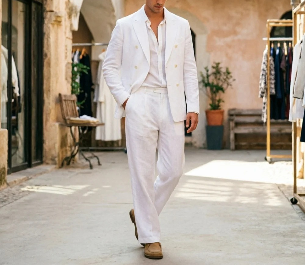 Sage Green Linen Men Suits Rel – Men'S Relaxed Formal Wear recenzja i cena