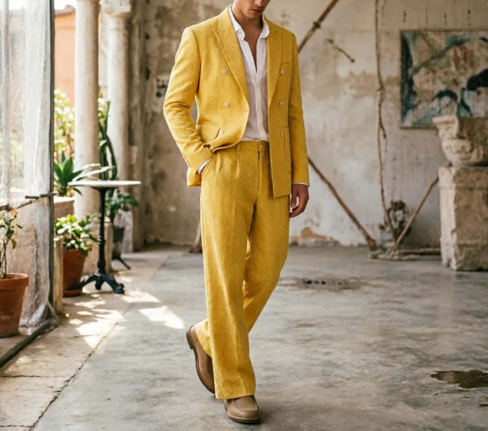 Sage Green Linen Men Suits Rel – Men'S Relaxed Formal Wear recenzja i cena