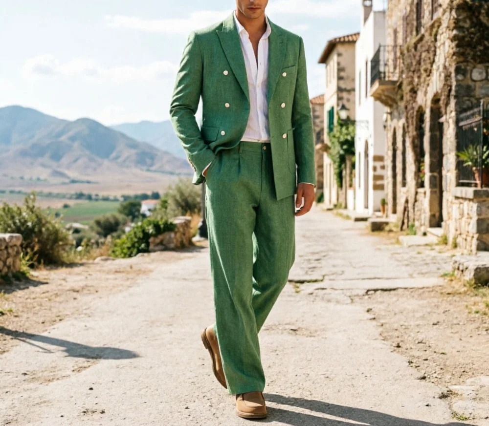 Sage Green Linen Men Suits Rel – Men'S Relaxed Formal Wear recenzja i cena