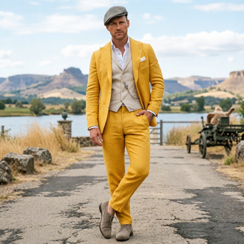 Sage Green Linen Men 3 Piece S – Men Formal Wear In Summer recenzja i cena