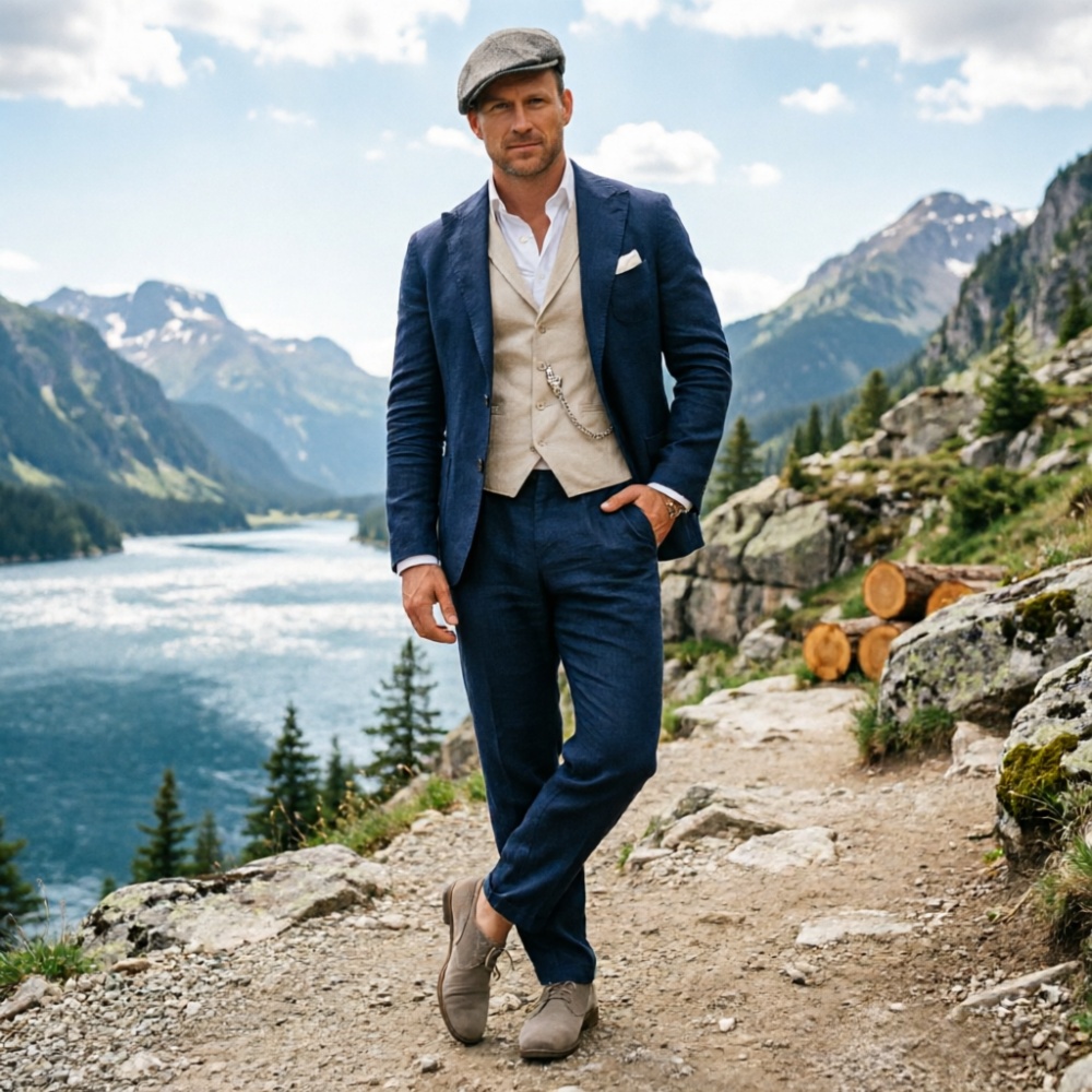 Sage Green Linen Men 3 Piece S – Men Formal Wear In Summer recenzja i cena