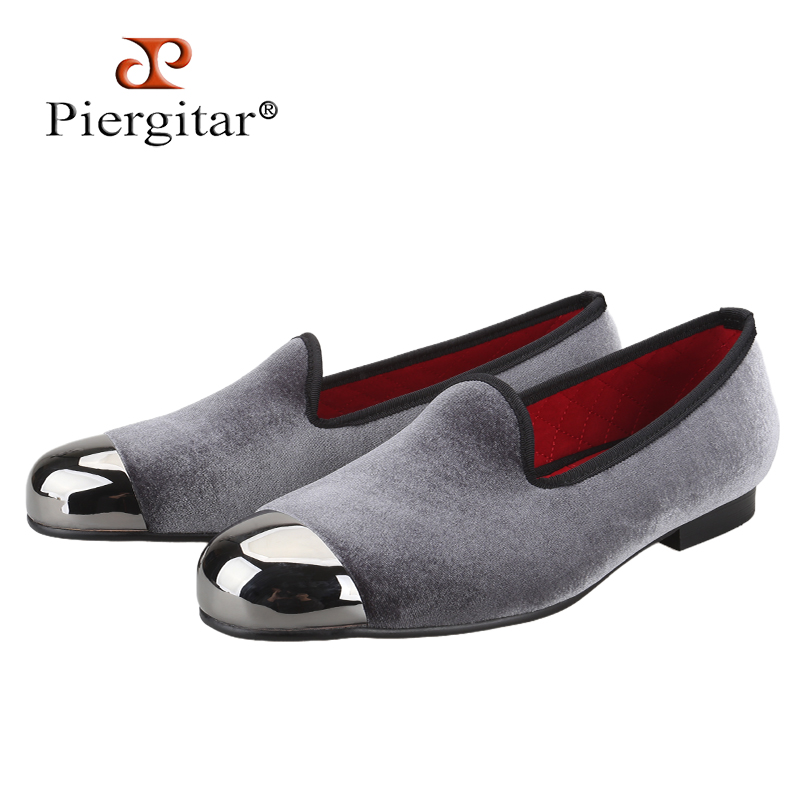 Piergitar Gray Velvet Slip-On  – Men'S Formal Wear Slippers recenzja i cena
