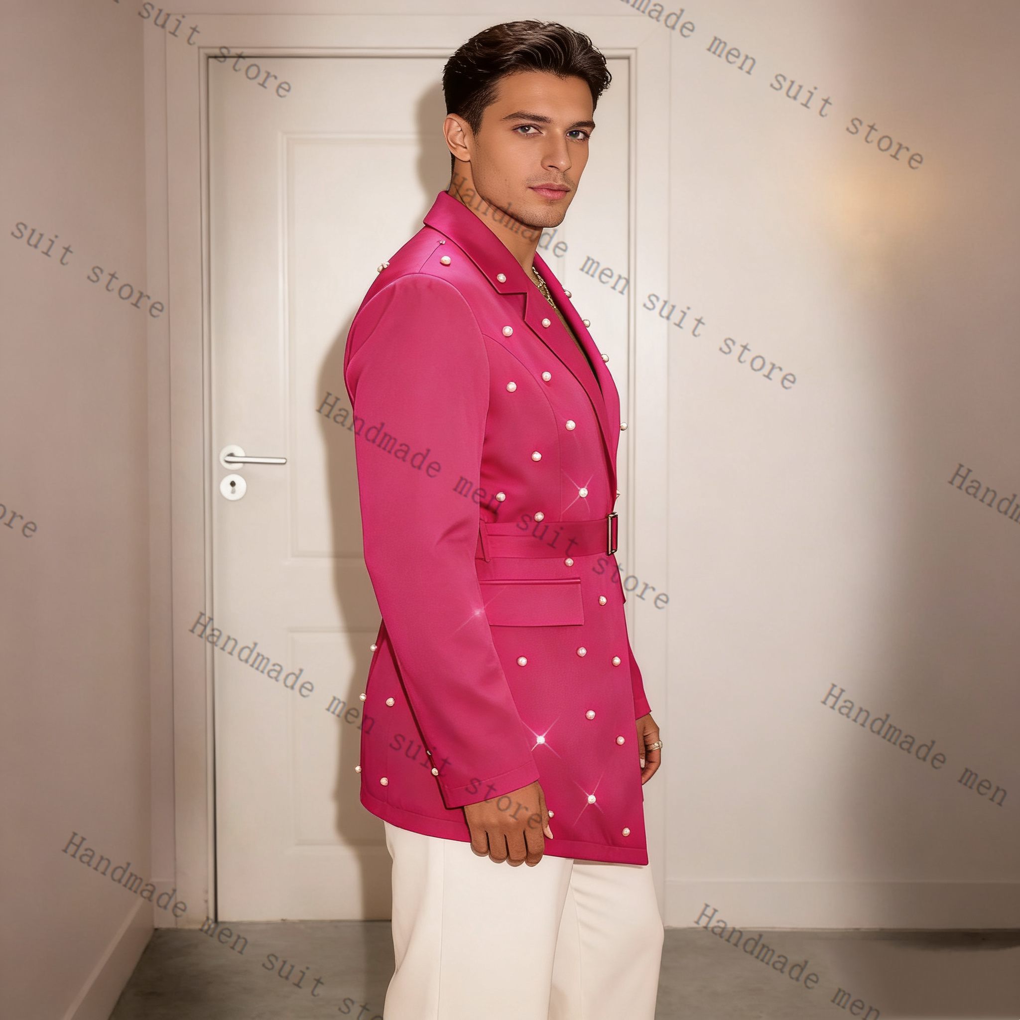 Pearls Pink Men Suit Set 2 Pie – Men Formal Wear Pink recenzja i cena
