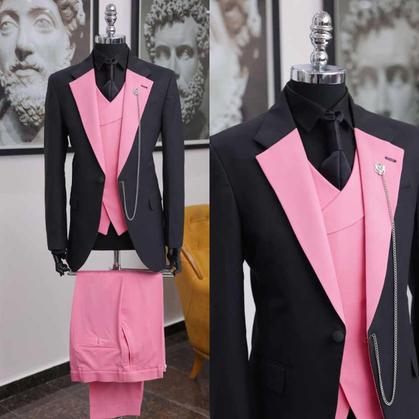 Luxury Black Pink Men Tuxedo S – Men Formal Wear Pink recenzja i cena