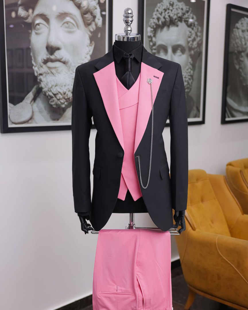 Luxury Black Pink Men Tuxedo S – Men Formal Wear Pink recenzja i cena
