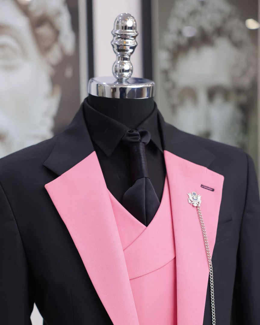 Luxury Black Pink Men Tuxedo S – Men Formal Wear Pink recenzja i cena