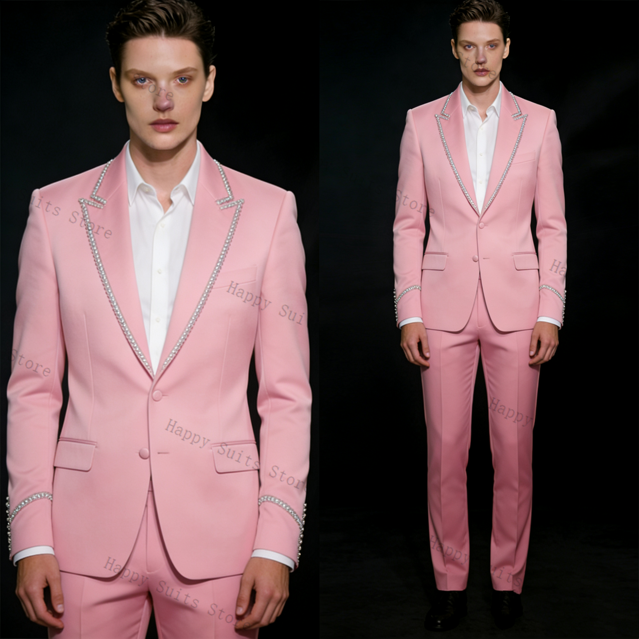 Pink Shiny Men Suit Set 2 Pcs  – Men Formal Wear Pink recenzja i cena