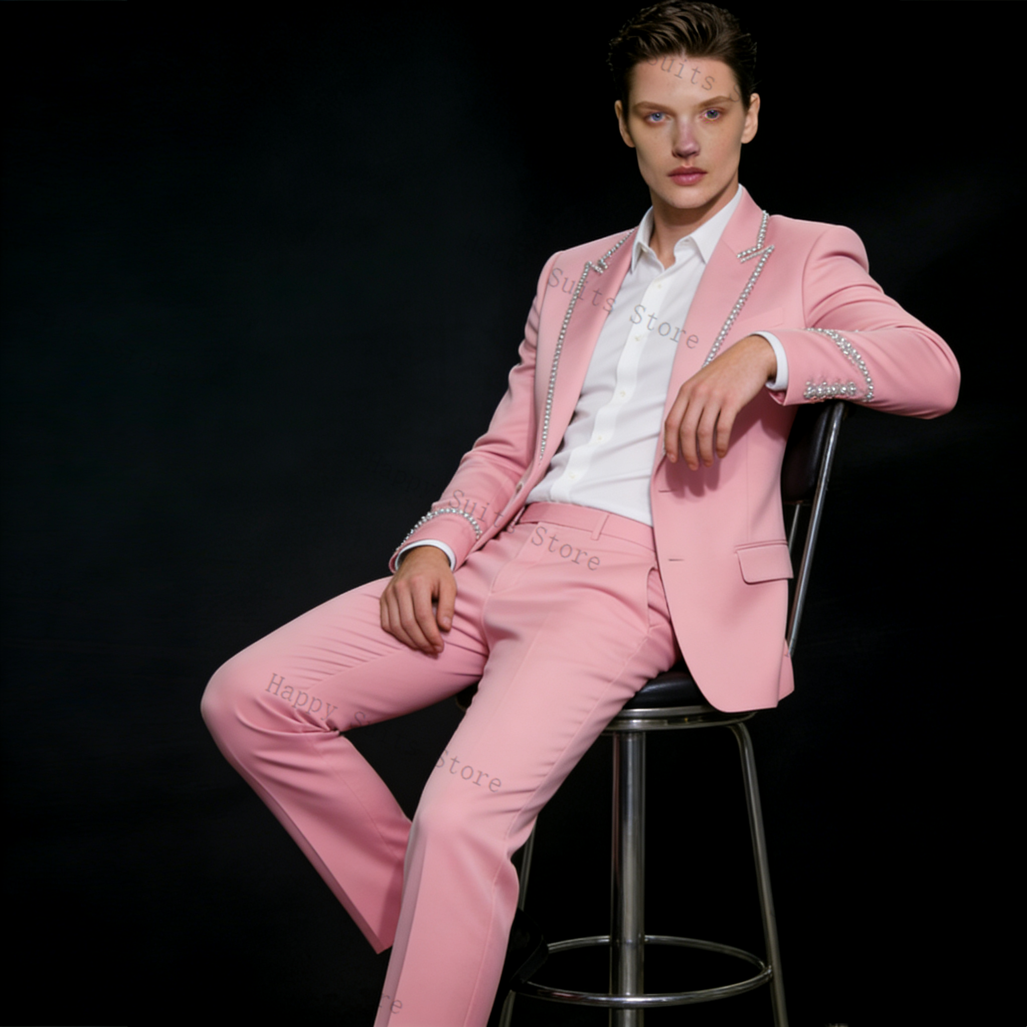 Pink Shiny Men Suit Set 2 Pcs  – Men Formal Wear Pink recenzja i cena