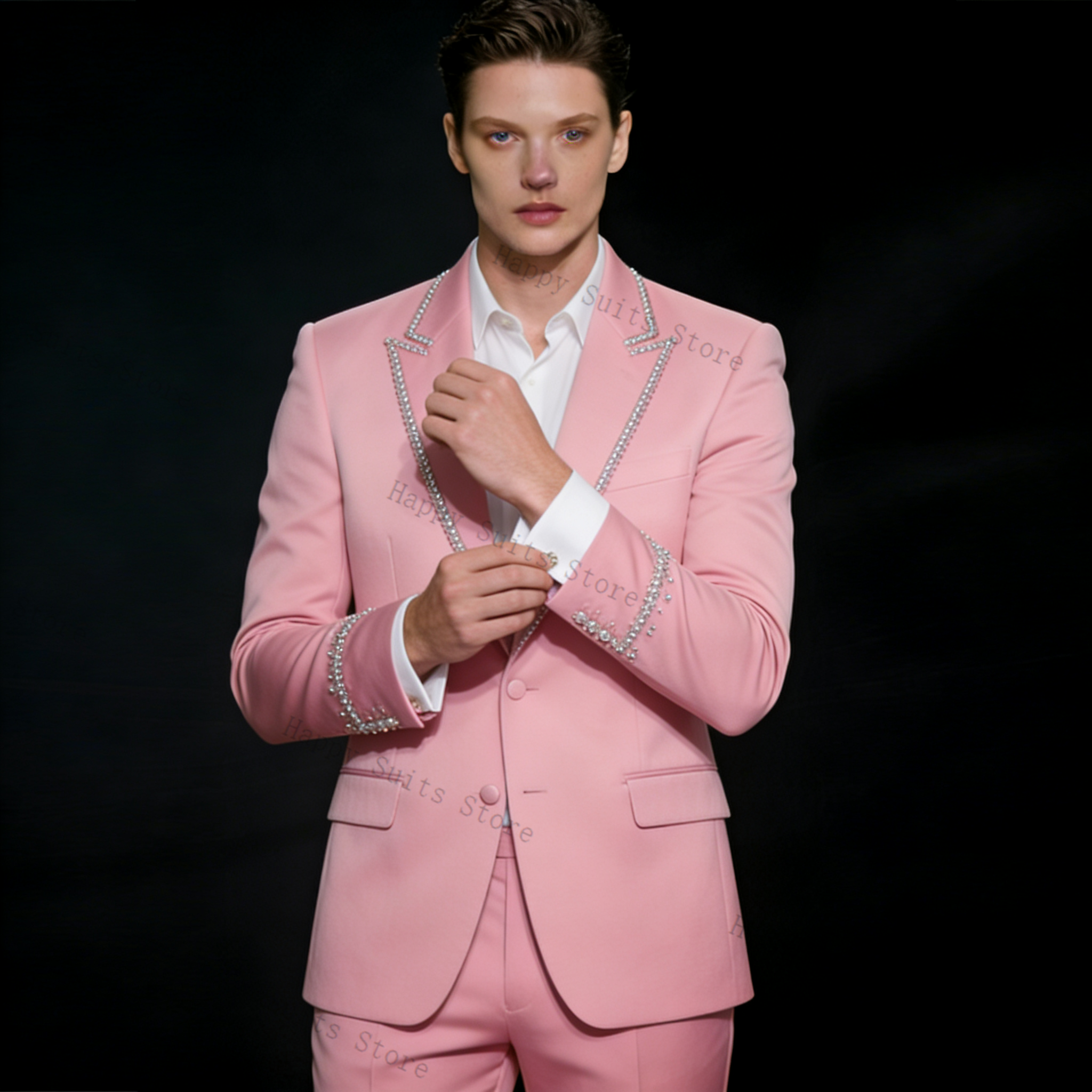 Pink Shiny Men Suit Set 2 Pcs  – Men Formal Wear Pink recenzja i cena