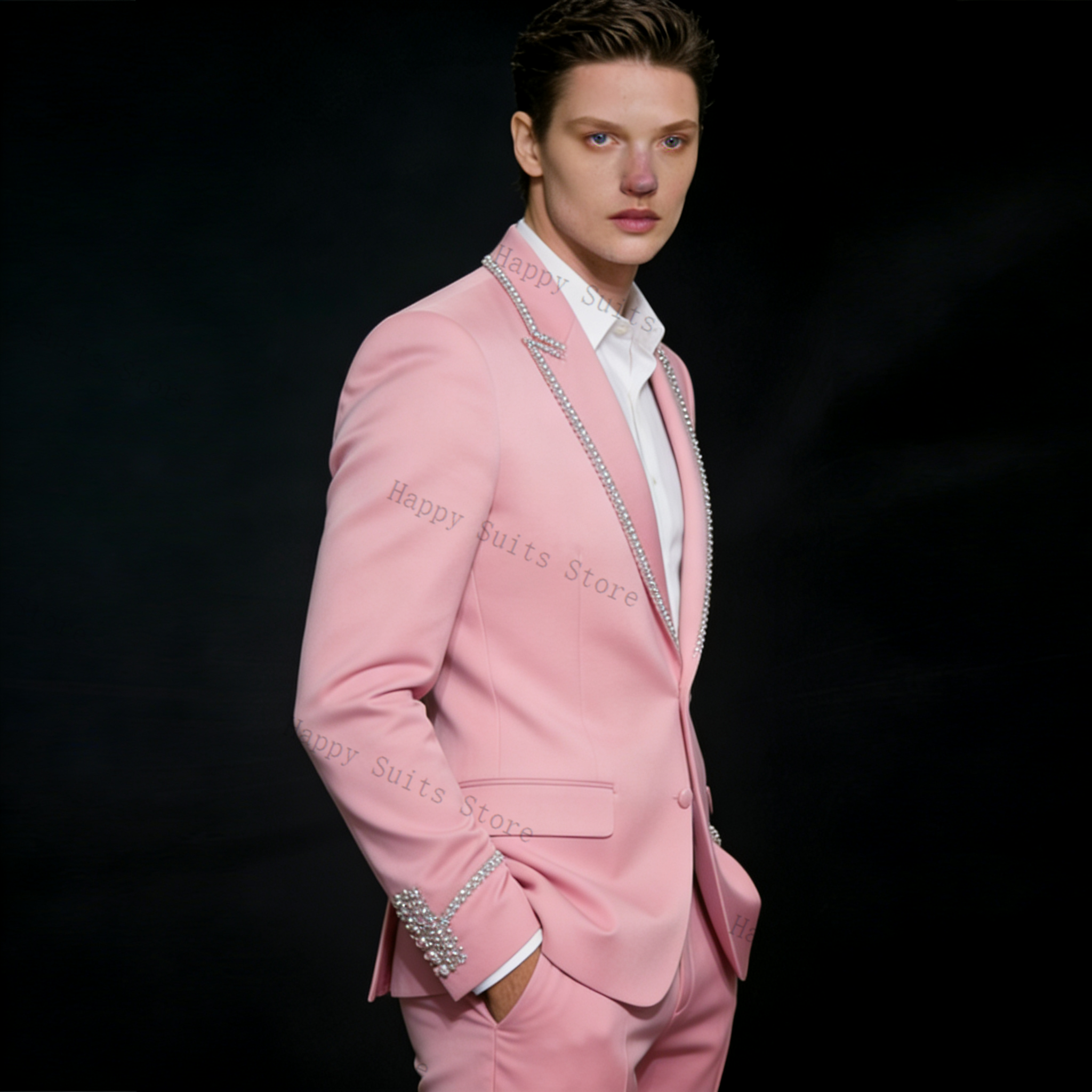 Pink Shiny Men Suit Set 2 Pcs  – Men Formal Wear Pink recenzja i cena
