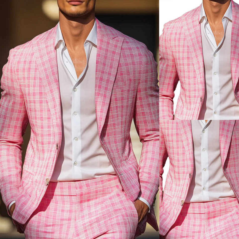 Summer Pink Plaid Mens Tuxedos – Men Formal Wear Pink recenzja i cena