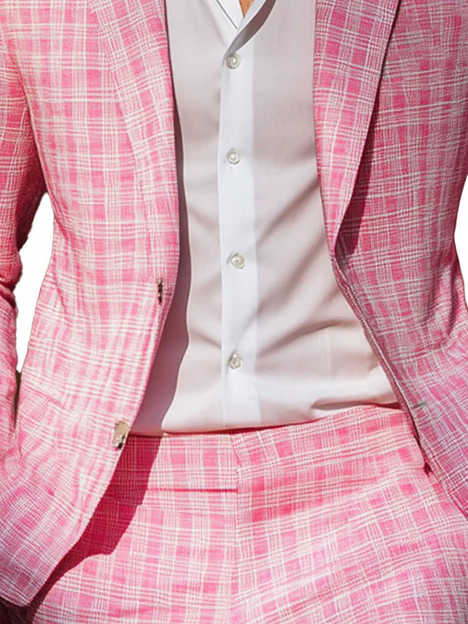 Summer Pink Plaid Mens Tuxedos – Men Formal Wear Pink recenzja i cena