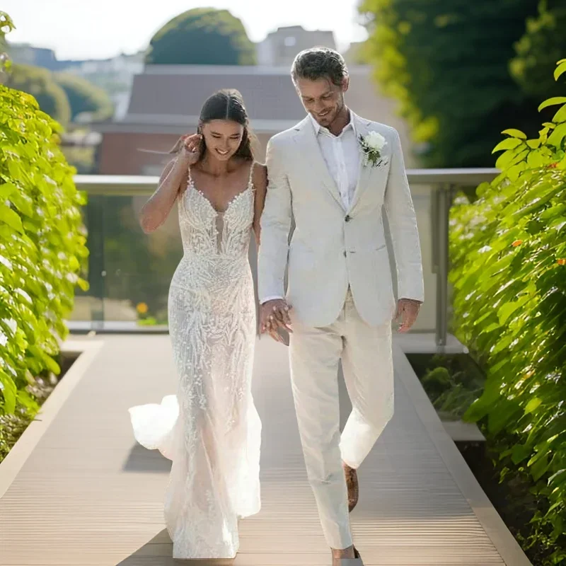 Linen Wedding Tuxedo For Men S – Men Formal Wear In Summer recenzja i cena