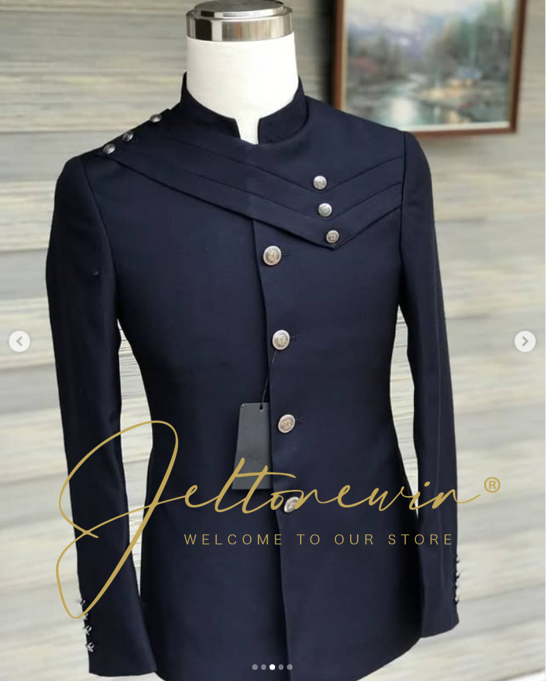 Men's Navy Blue Suit Set with  – Formal Wear For Men In Wedding recenzja i cena