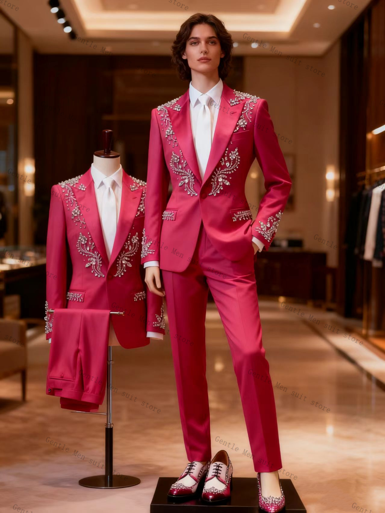 Pink Men Suit Set 2 Pcs Blazer – Men Formal Wear Pink recenzja i cena