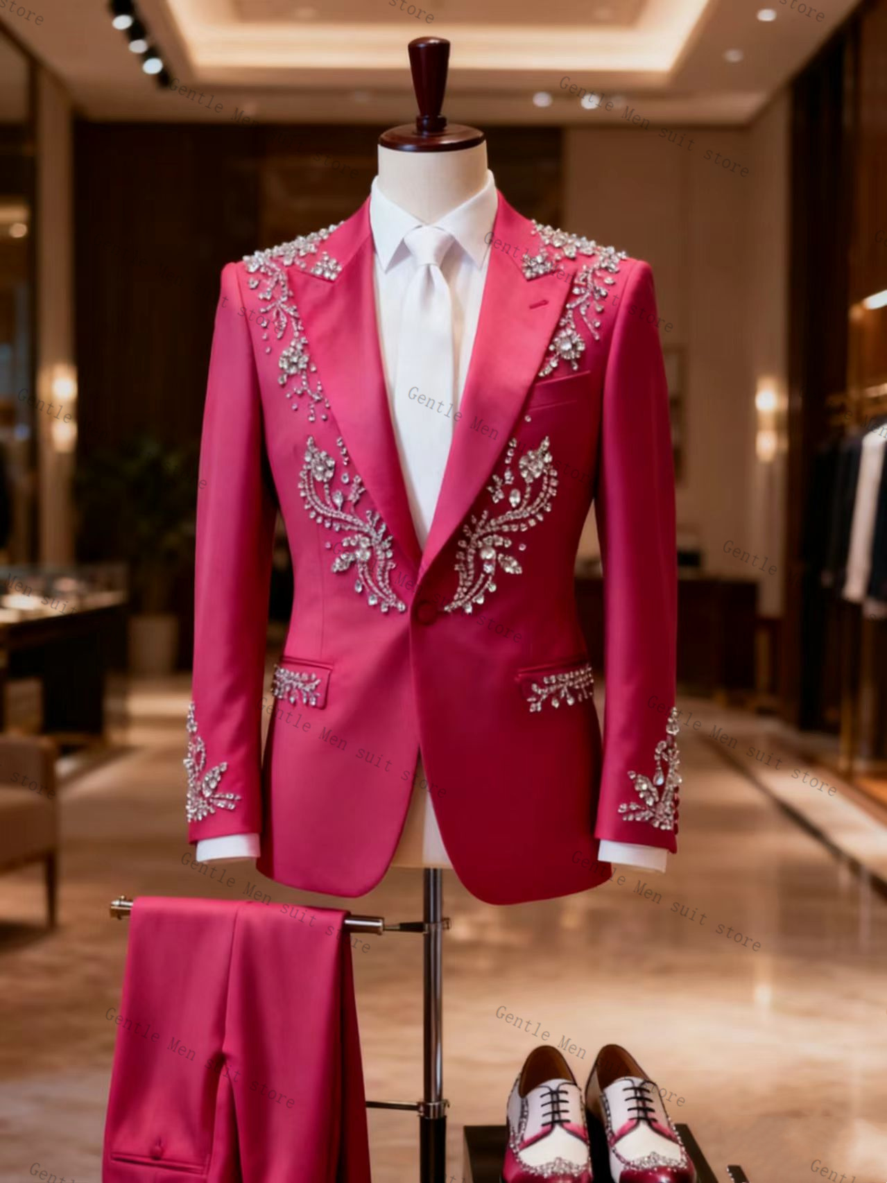 Pink Men Suit Set 2 Pcs Blazer – Men Formal Wear Pink recenzja i cena