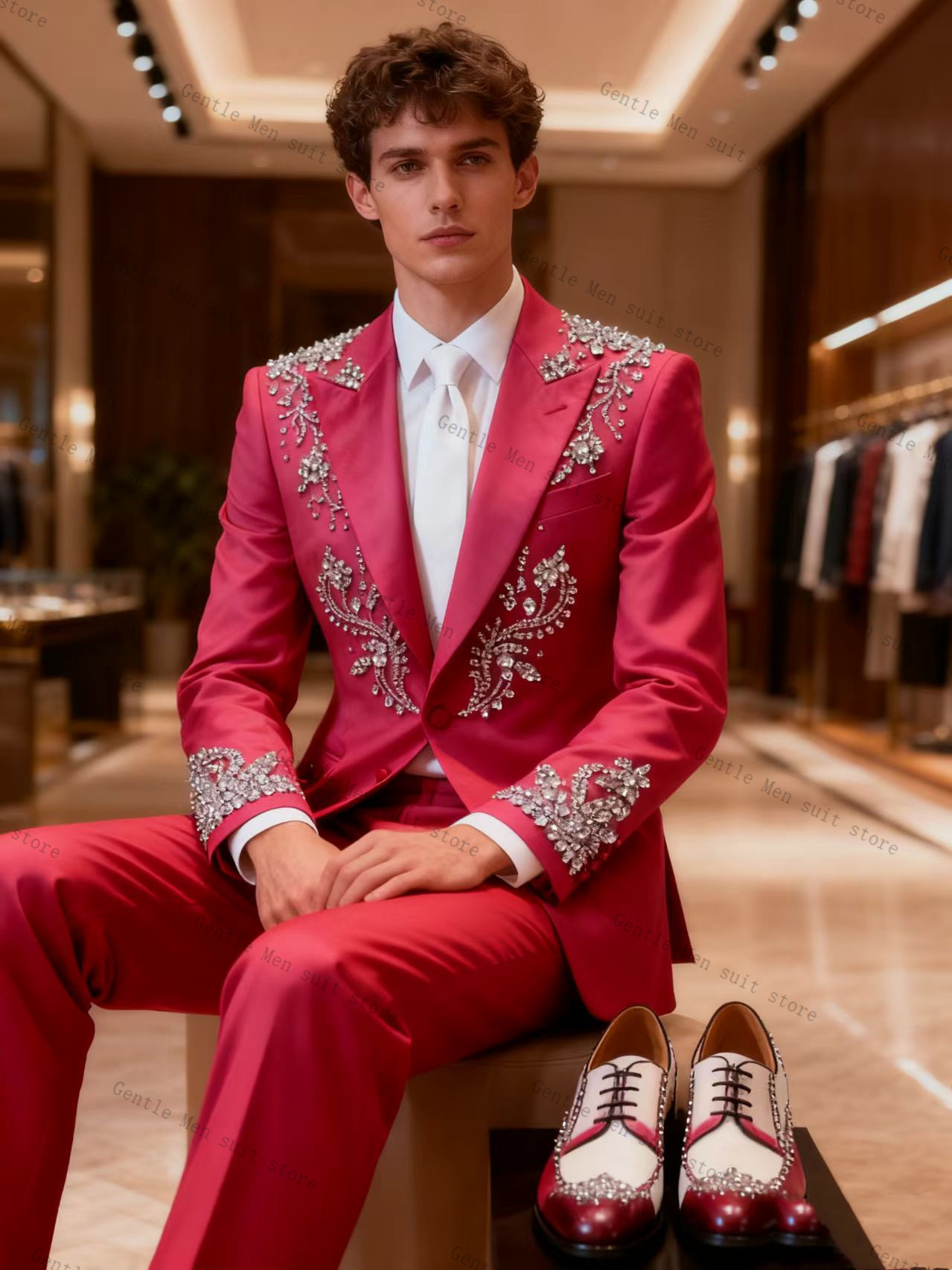 Pink Men Suit Set 2 Pcs Blazer – Men Formal Wear Pink recenzja i cena