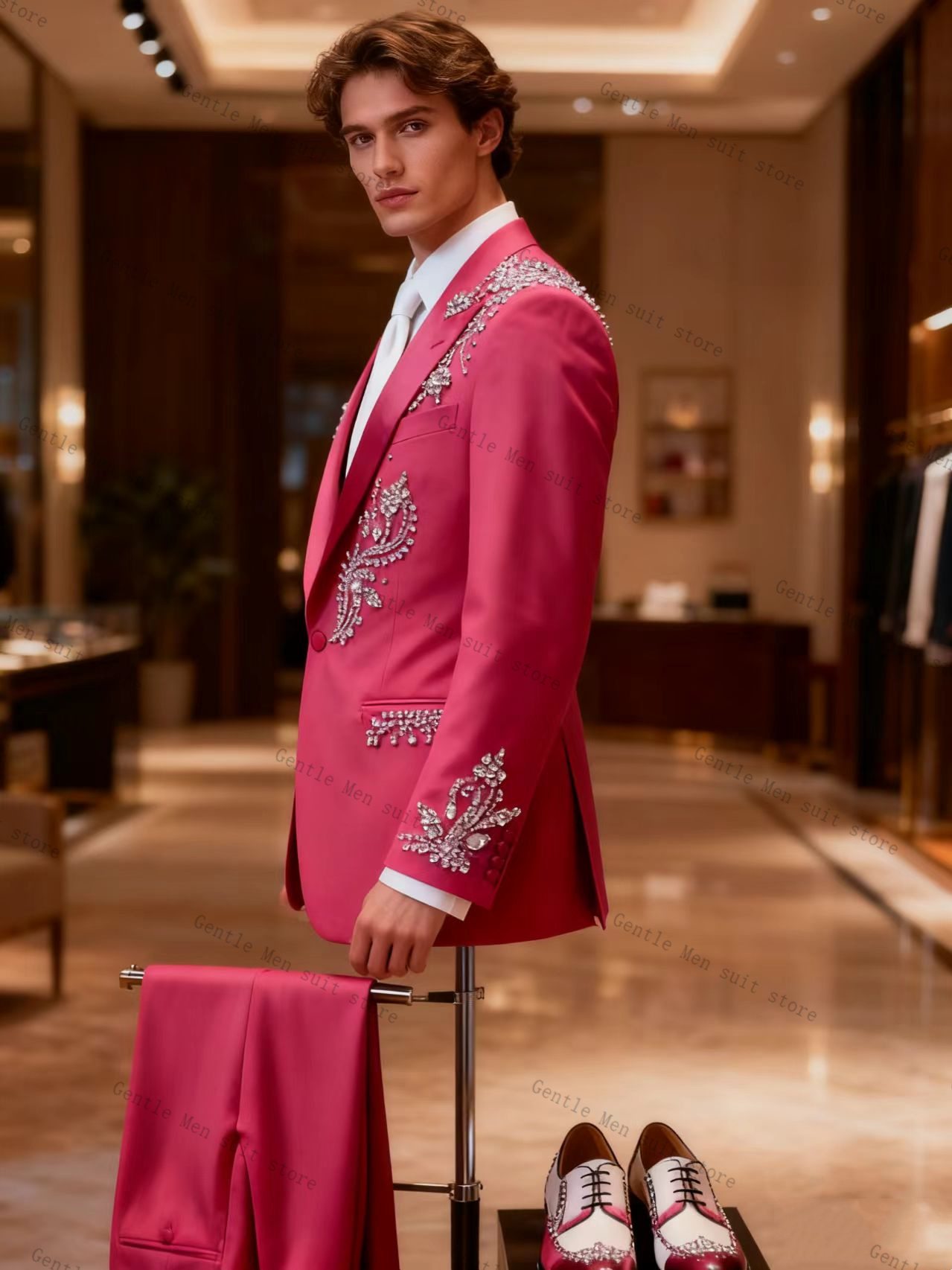 Pink Men Suit Set 2 Pcs Blazer – Men Formal Wear Pink recenzja i cena