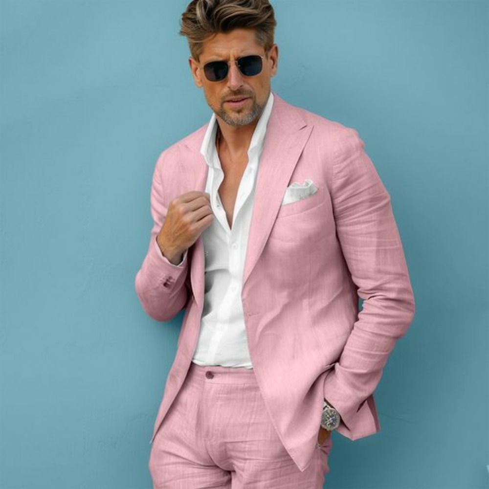 Linen Wedding Men Suits Slim F – Men Formal Wear In Summer recenzja i cena