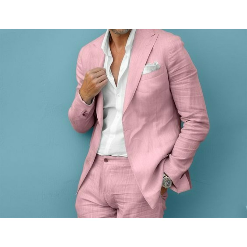 Linen Wedding Men Suits Slim F – Men Formal Wear In Summer recenzja i cena