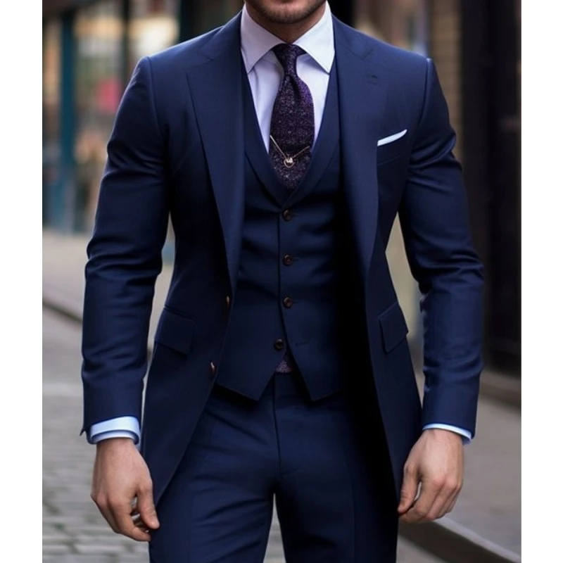 Navy Blue 3 Pieces Casual Male – Formal Wear For Men In Wedding recenzja i cena