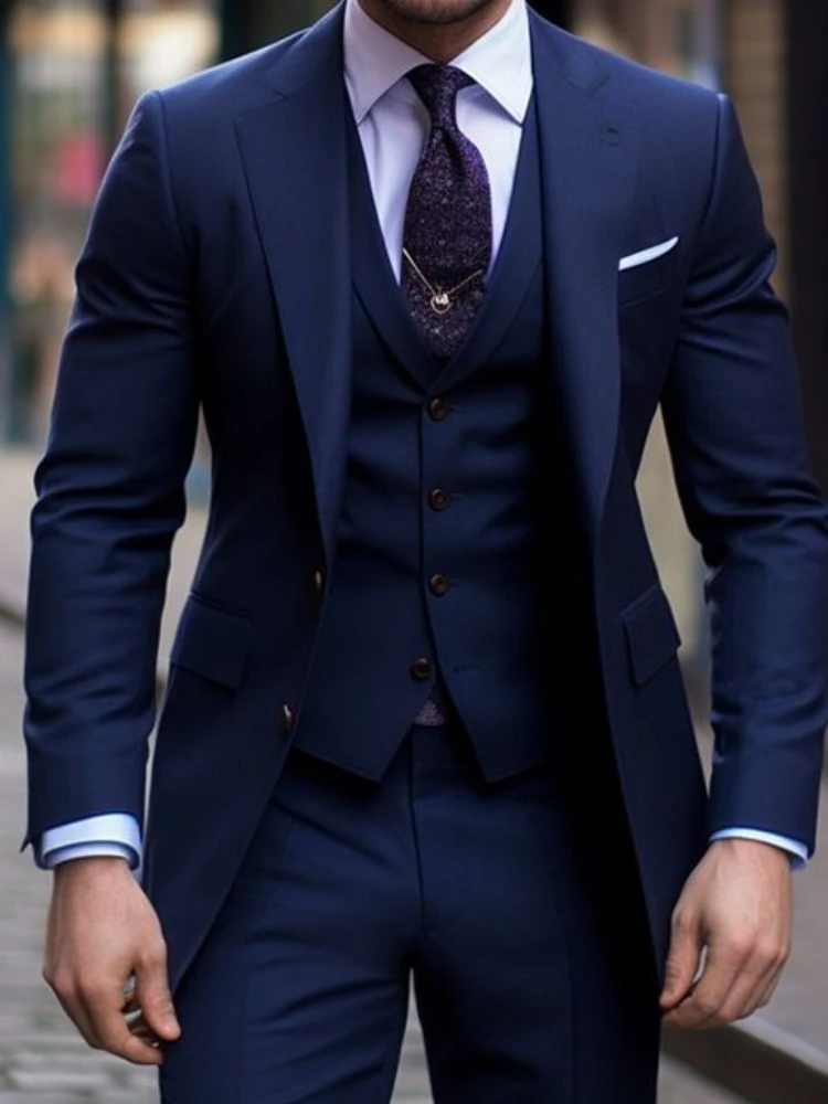 Navy Blue 3 Pieces Casual Male – Formal Wear For Men In Wedding recenzja i cena