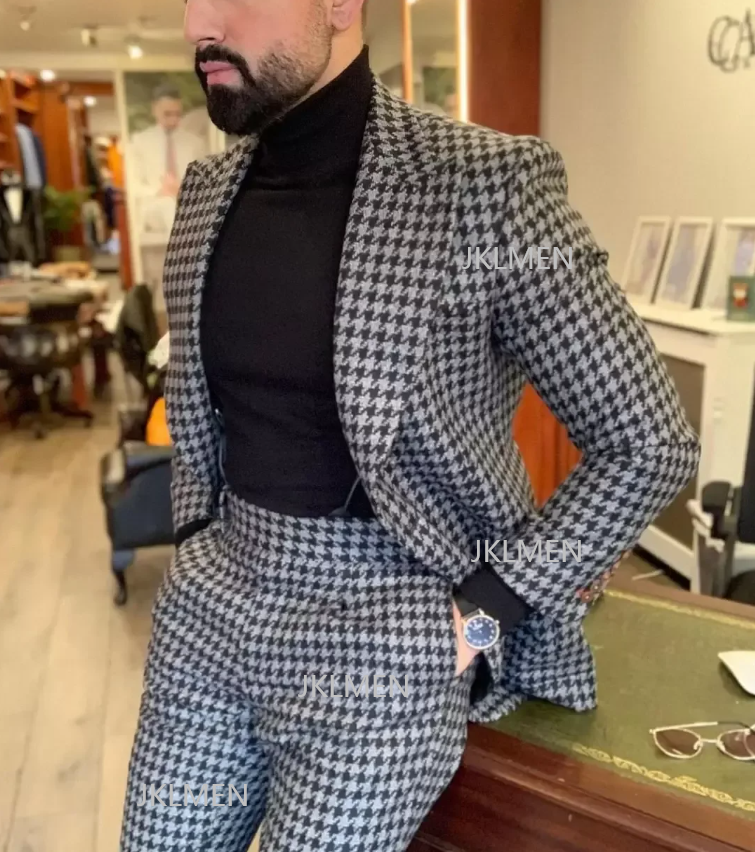 Houndstooth Mens Suits 2PCS We – Formal Wear For Men In Wedding recenzja i cena