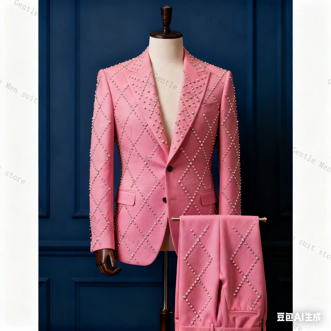 Pink Men Suit Set 2 Piece Ston – Men Formal Wear Pink recenzja i cena