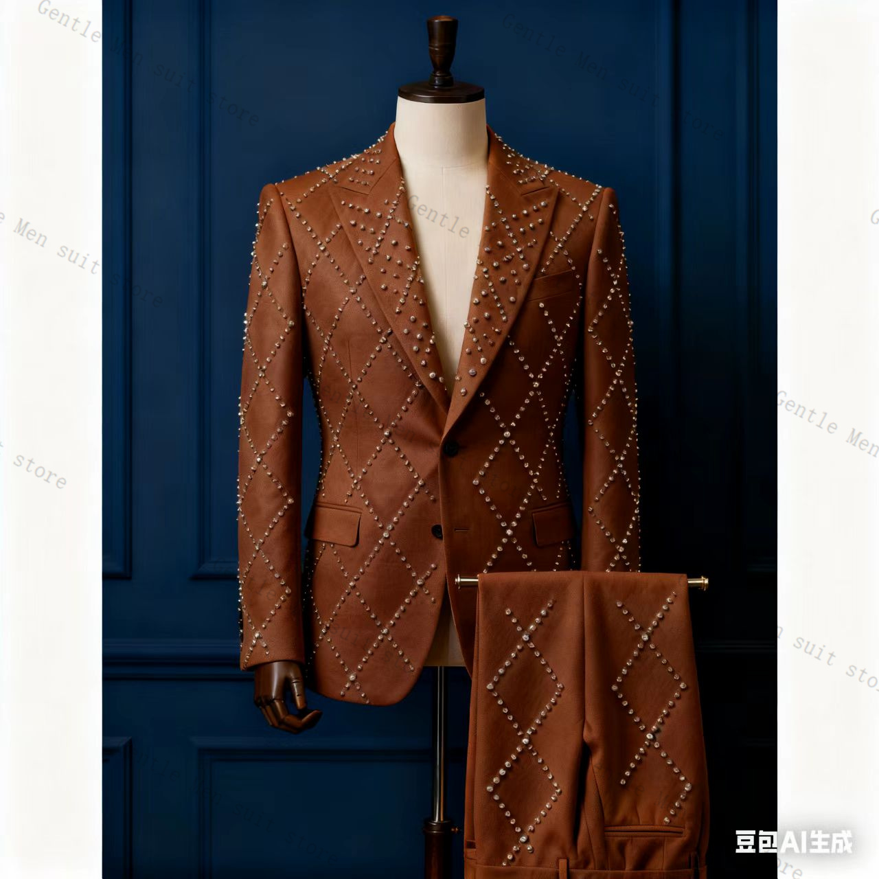 Pink Men Suit Set 2 Piece Ston – Men Formal Wear Pink recenzja i cena