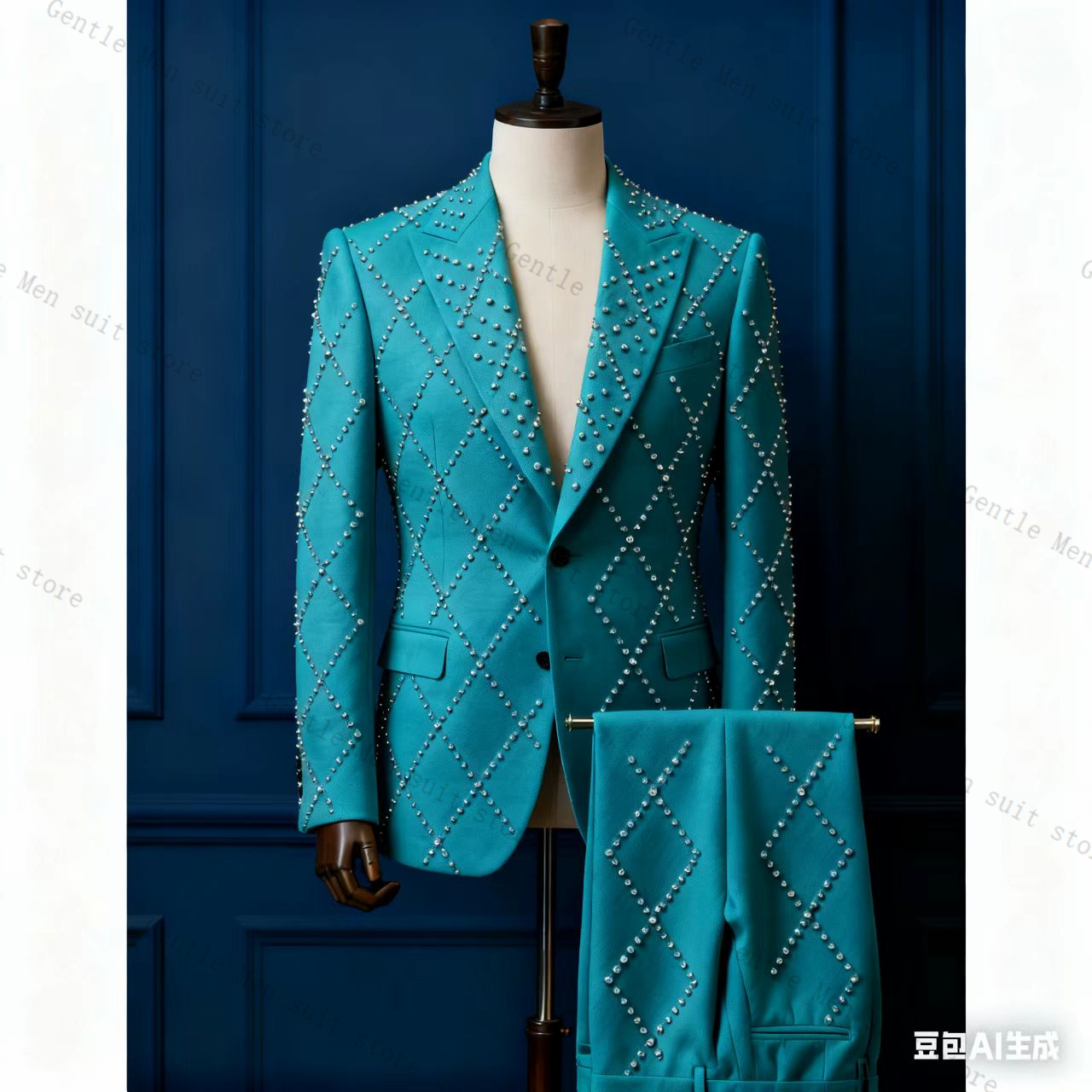 Pink Men Suit Set 2 Piece Ston – Men Formal Wear Pink recenzja i cena