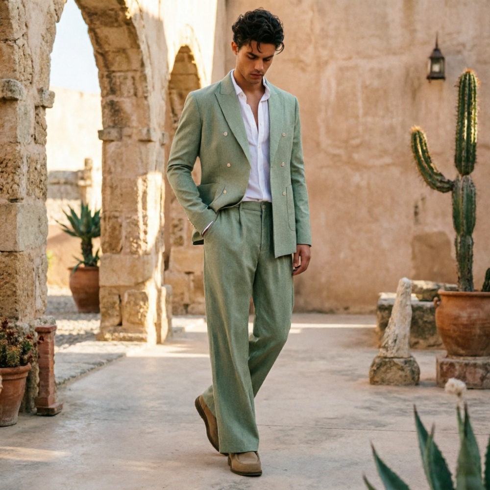 Sage Green Linen Men Suits Rel – Men'S Relaxed Formal Wear recenzja i cena
