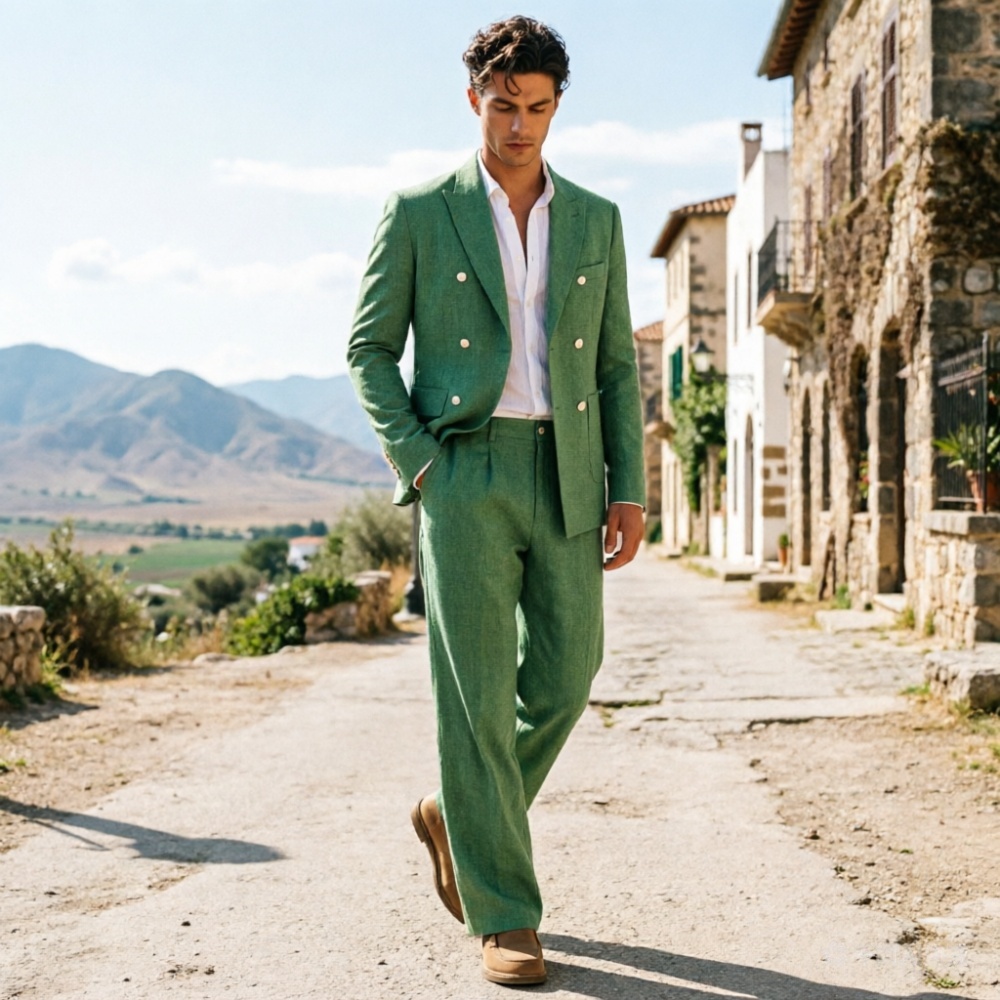 Sage Green Linen Men Suits Rel – Men'S Relaxed Formal Wear recenzja i cena